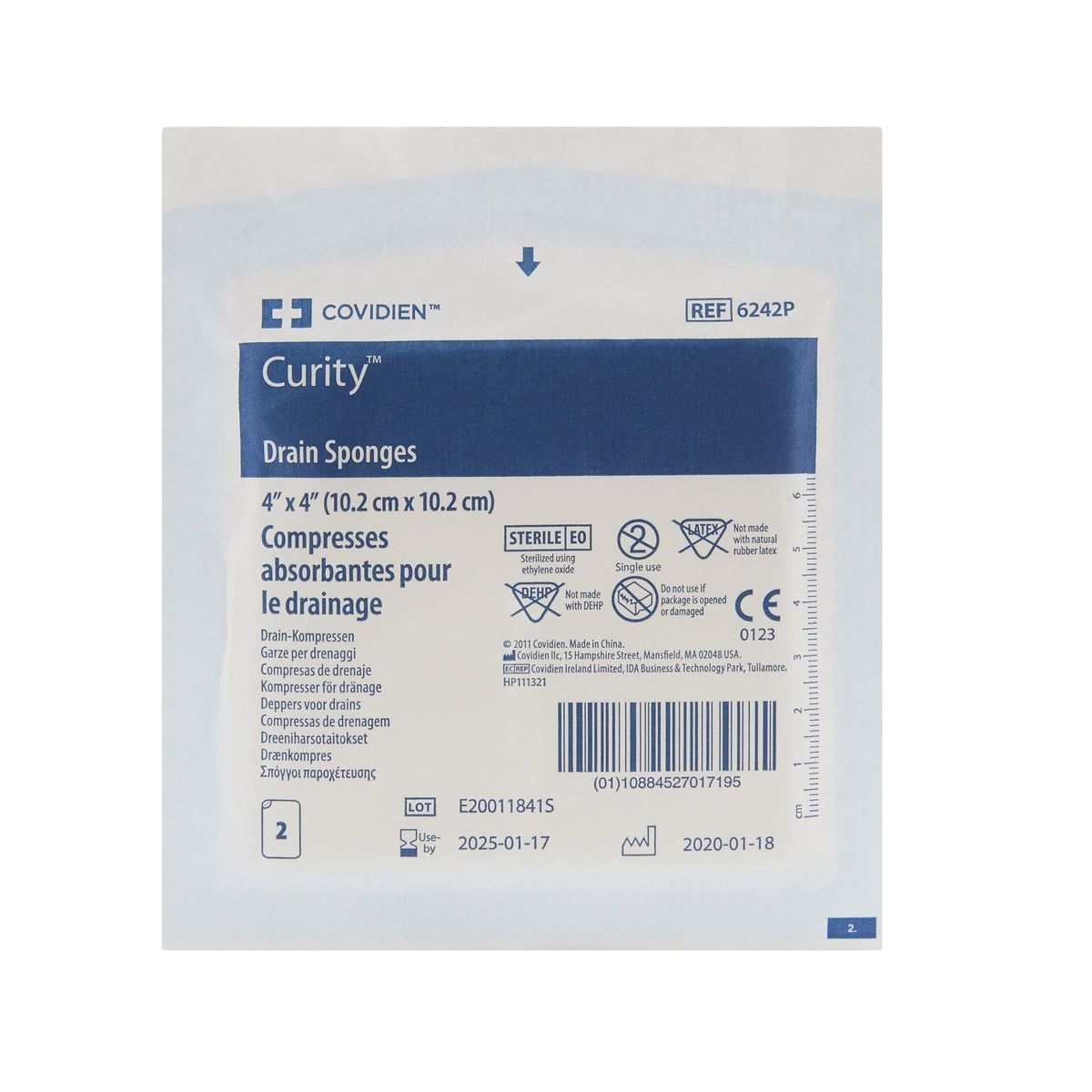 Curity Drain Sponge, Sterile, 4" x 4", Six-Ply - 6242P-Box - LL Medico