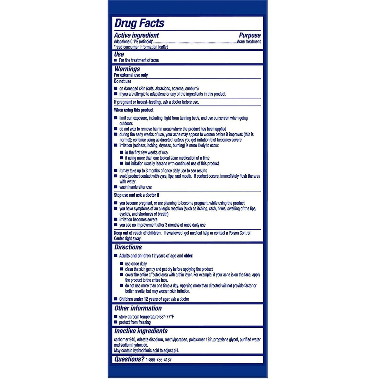 Differin 0.1% Adapalene Gel Acne Treatment, 45-gram Pump Bottle - 30299492045-Single - LL Medico