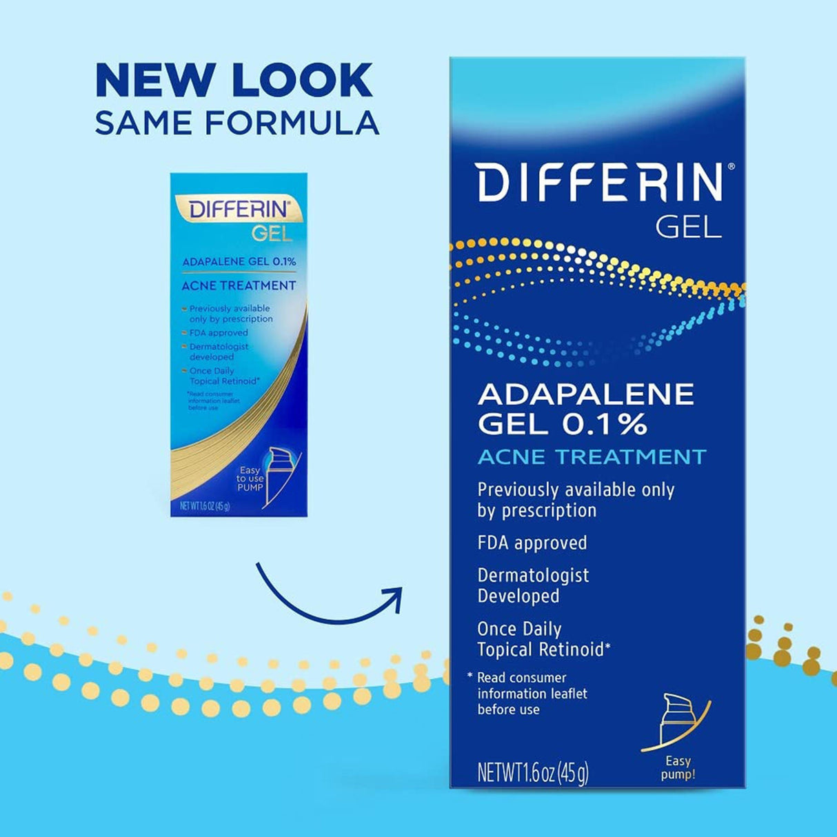 Differin 0.1% Adapalene Gel Acne Treatment, 45-gram Pump Bottle - 30299492045-Single - LL Medico