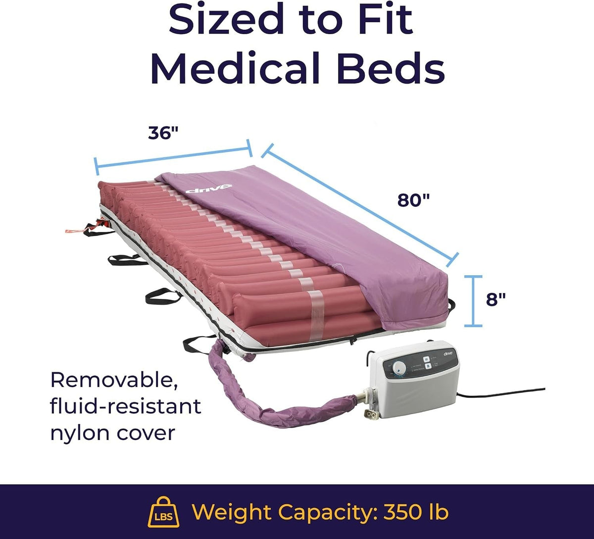 Drive Med-Aire Mattress Overlay, 78" x 34" x 2.5" - 14003-Single - LL Medico
