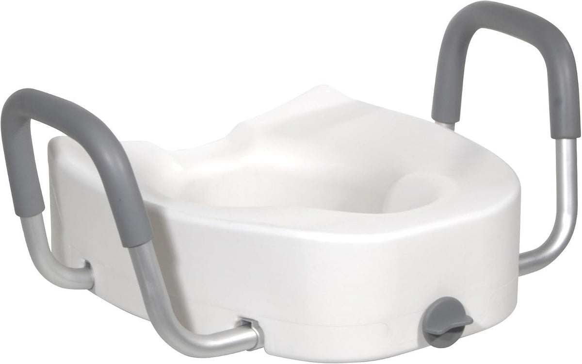 Drive Premium Raised Toilet Seat with Arms, Elongated, 3.5" Height, 13.75" x 19.25", 300 lb Capacity - 12403-Single - LL Medico