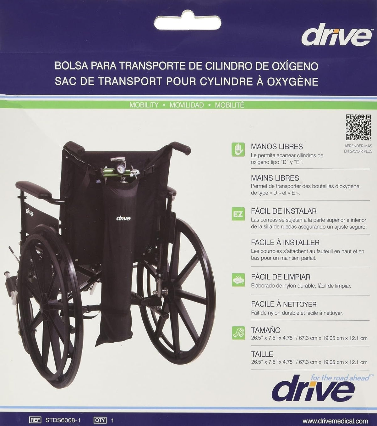 Drive Universal Oxygen Cylinder Carry Bag, Black - STDS6008-1-Single - LL Medico