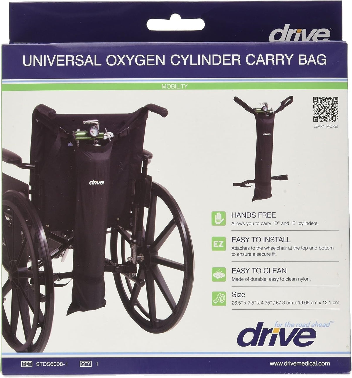 Drive Universal Oxygen Cylinder Carry Bag, Black - STDS6008-1-Single - LL Medico