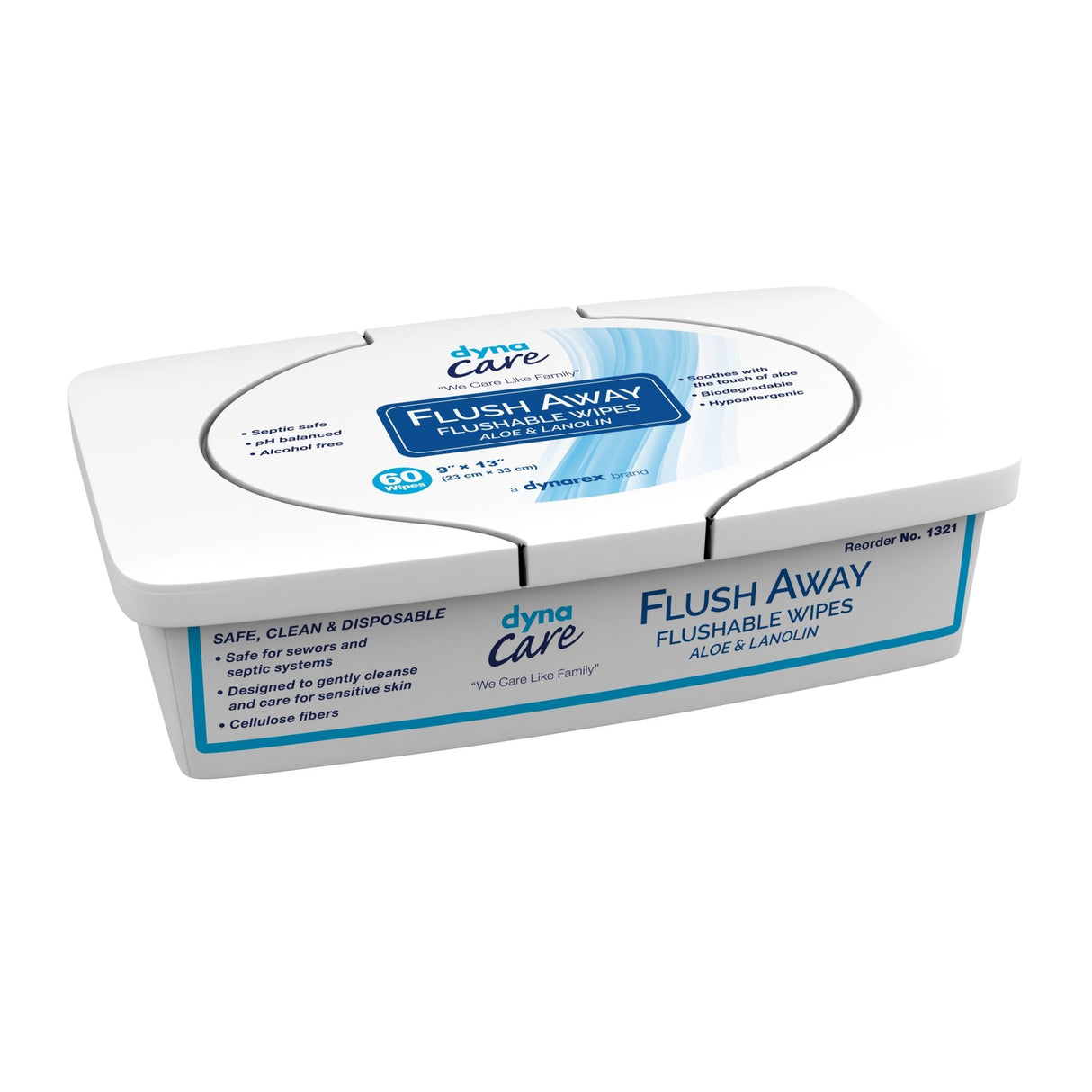 Dynarex Flush Away Personal Wipes, Adult, Tub, Aloe/Lanolin Scented - 1321-Box - LL Medico