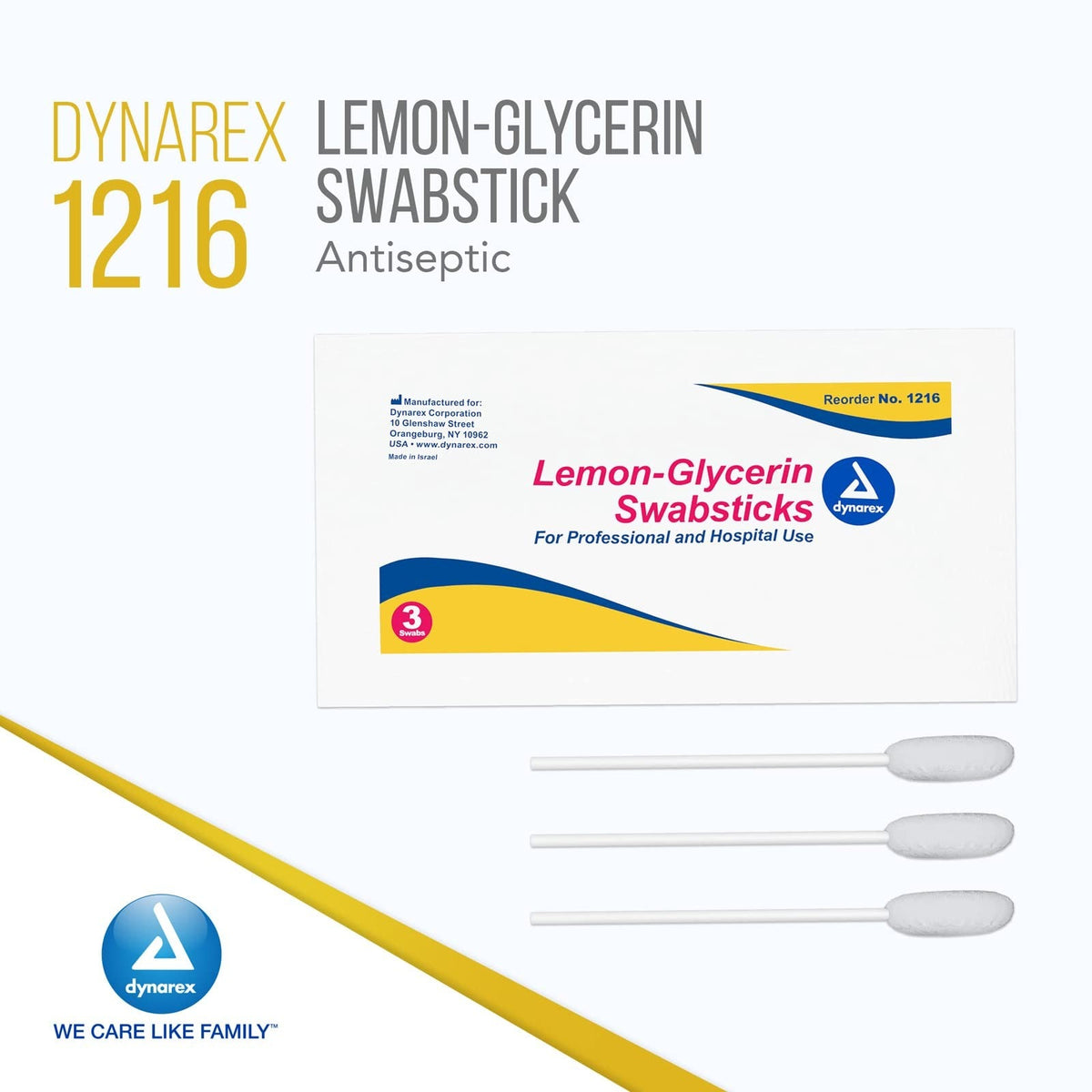 Dynarex Lemon-Glycerin Swabsticks, Foam Tip, 3 Swabsticks per Packet - 1216-Box - LL Medico