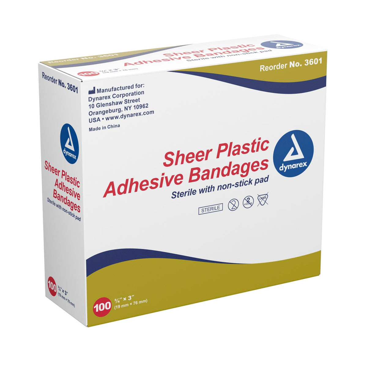 Dynarex Sheer Plastic Adhesive Bandages, Tan, Sterile, 3/4" x 3" - 3601-Box - LL Medico