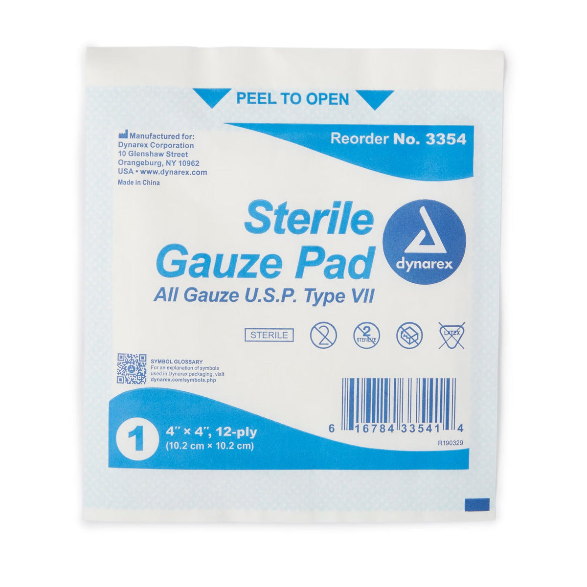 Dynarex Sterile Gauze Pad, 4" x 4", 12-Ply - DYN3354-Box - LL Medico