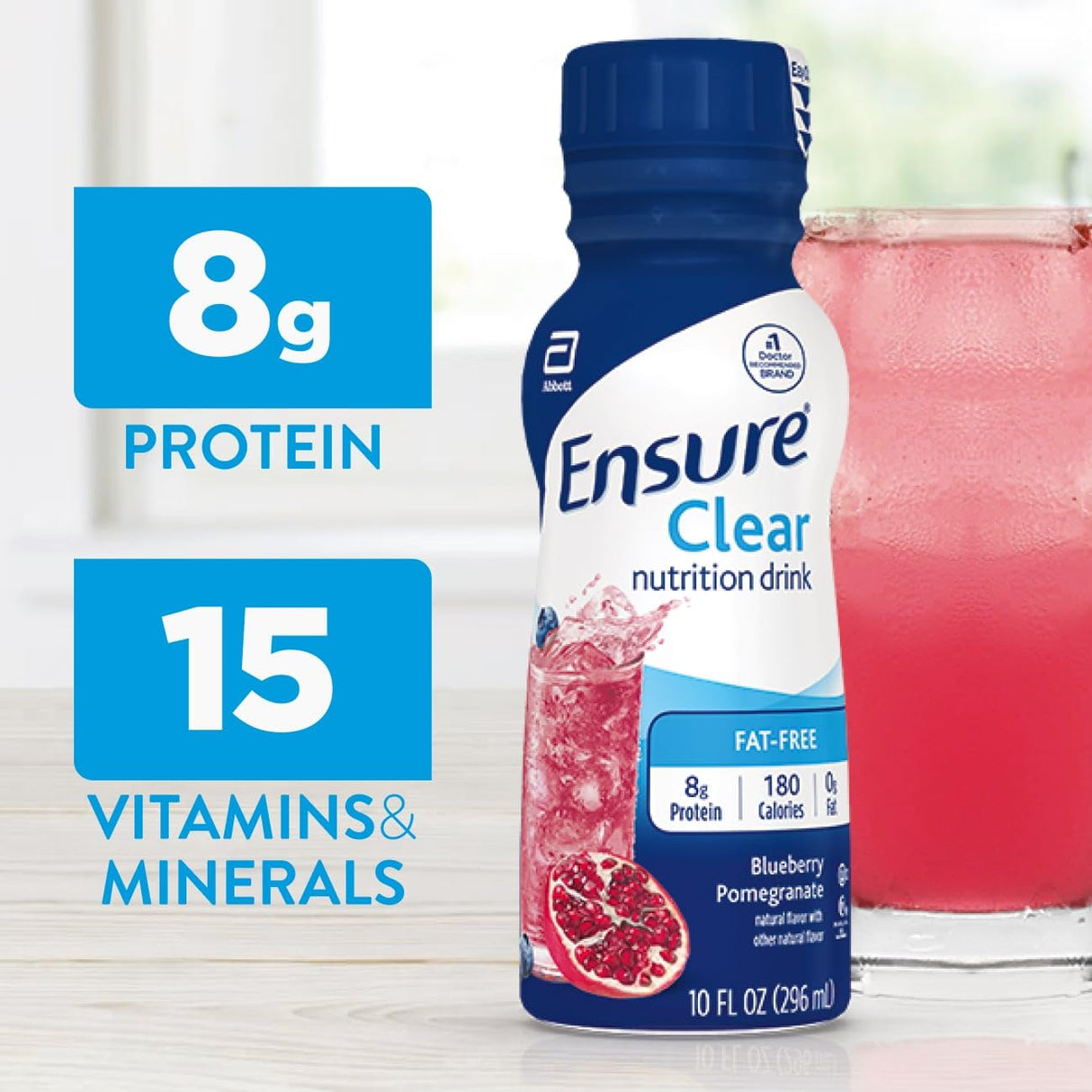 Ensure Clear Nutrition Drink, Blueberry Pomegranate, 10 oz Bottle, CS/12 - 56500-Case - LL Medico