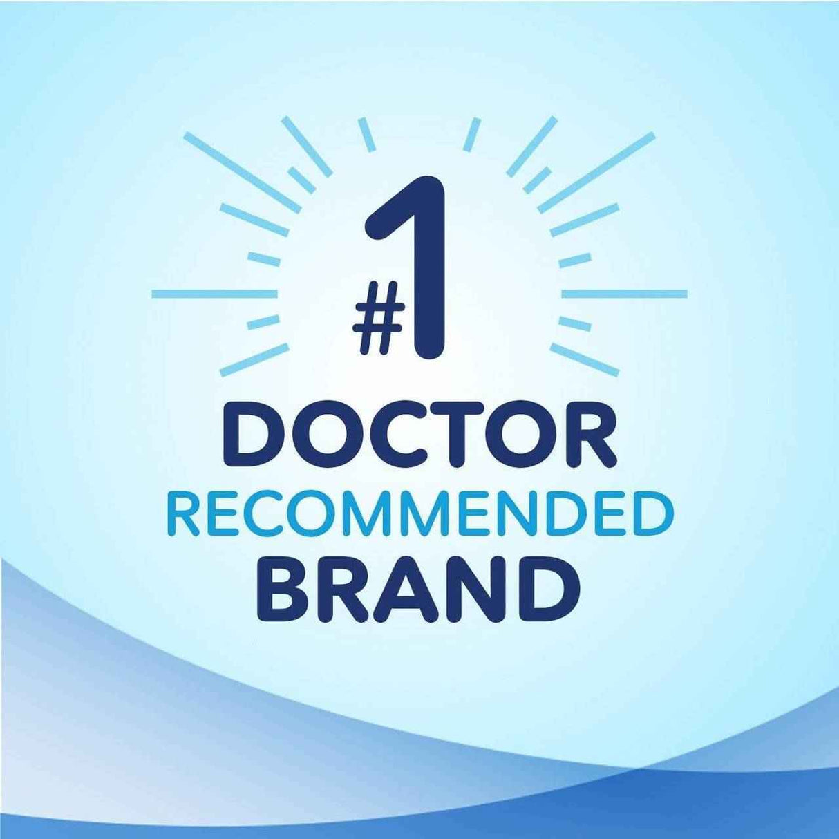 A graphic with a light blue background shows #1 Doctor Recommended Brand in bold dark blue letters with rays from the number one, highlighting Abbott Nutritions Ensure Original Nutritional Shake, Vanilla, 8 oz Bottle as a trusted source of complete nutrition.