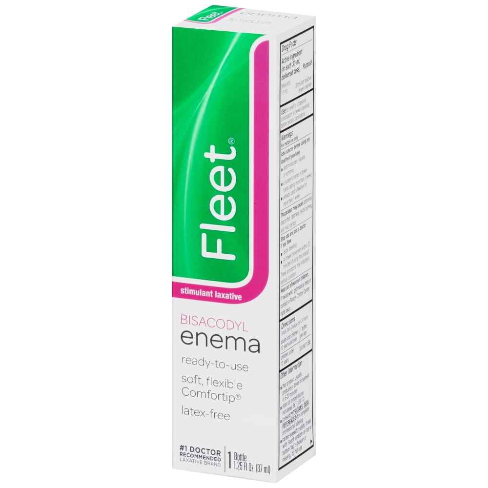 Fleet Bisacodyl Enema, 1.25 oz by Fleet, is a stimulant laxative for constipation relief. It’s ready-to-use, features a soft flexible Comfortip, latex-free design, and comes in green, pink, and white packaging.