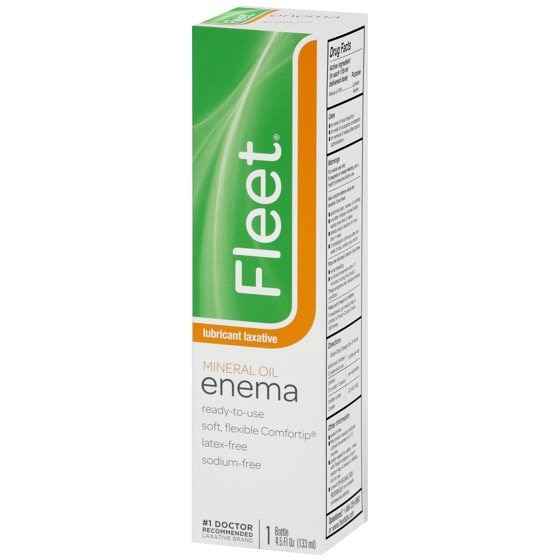 Fleet Mineral Oil Enema, 4.5 oz by Fleet, comes in a green and white box. This ready-to-use product is a lubricant laxative oil enema that’s latex-free and sodium-free.