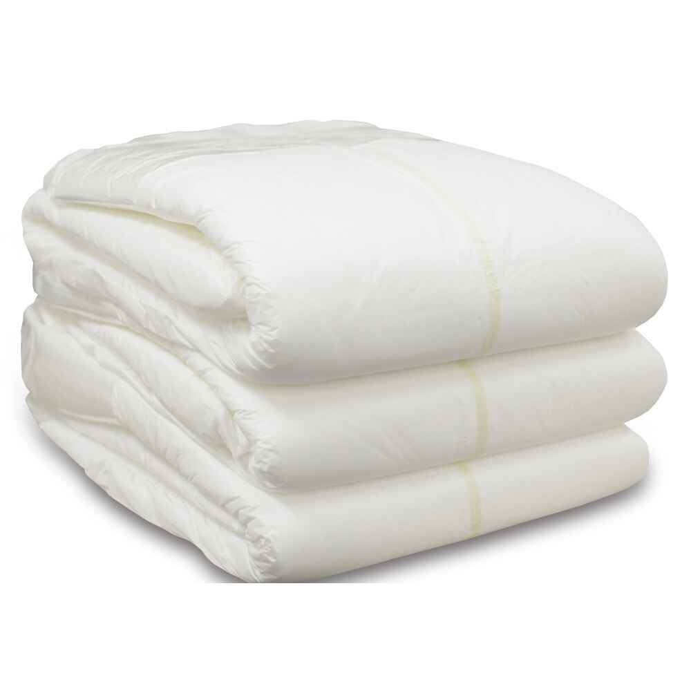 A stack of three Forsite Health Forsite AM:PM Adult Diapers with plastic backing features thick, white briefs with faint yellow lines for maximum absorbency and overnight protection, displayed on a plain white background.