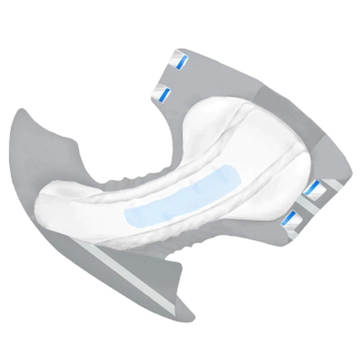 Forsite Health Forsite AM:PM Adult Diapers w/ Plastic Backing, Stripes feature a contoured shape, absorbent core, and adhesive strips for secure overnight protection, shown on a white background.