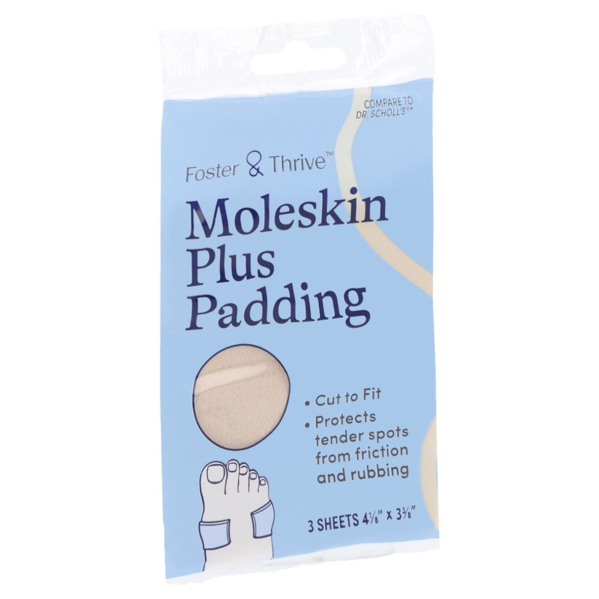 Foster & Thrive Moleskin Plus Padding, 3 Sheets, 4 1/8" x 3 3/8" - 01093996030-Pack - LL Medico