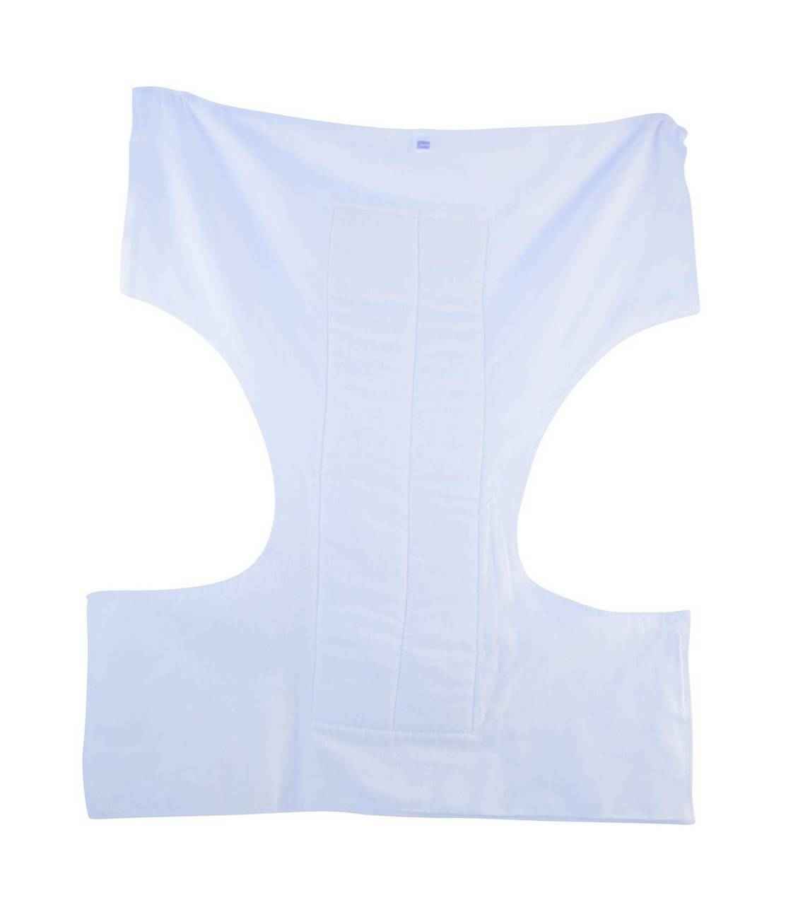 The Gary Contour Style Adult Cloth Diaper by Gary is a large, white fabric diaper with a contoured shape and side cutouts, designed for adults to offer reliable overnight absorbency.