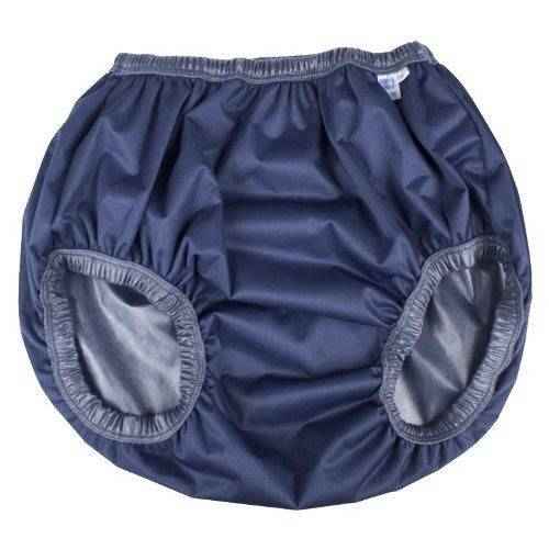 The GaryWear Active Brief Adult Diaper Cover by GaryWear, shown in dark blue with elastic waist and leg openings, is a waterproof incontinence underwear for adults, displayed flat on a white background.