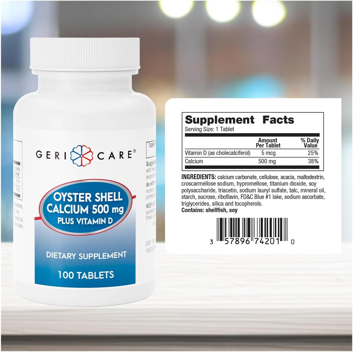 Geri - Care Oyster Shell Calcium Dietary Supplement, 500 mg - 741-01-GCP-Single - LL Medico