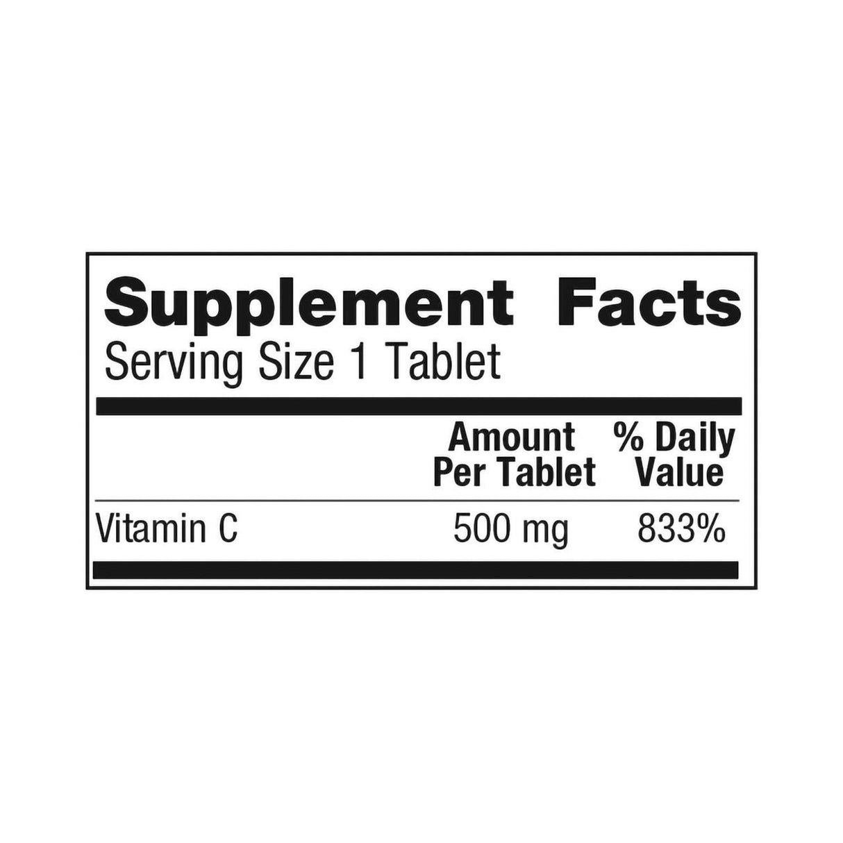 The McKesson Geri-Care Vitamin C Supplement features a black and white label showing each 500 mg tablet contains vitamin C, supplying 833% of the daily value. Serving size: 1 tablet.