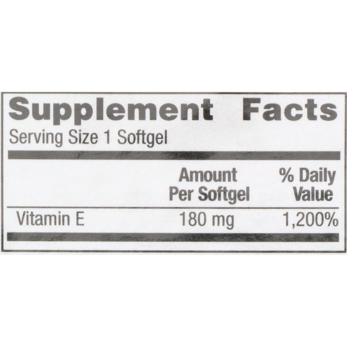 The McKesson Geri-Care Vitamin E Supplement, 400 IU, features a supplement facts label with a serving size of 1 softgel. Each softgel provides 400 IU (180 mg) of Vitamin E, supplying 1,200% of the daily value.
