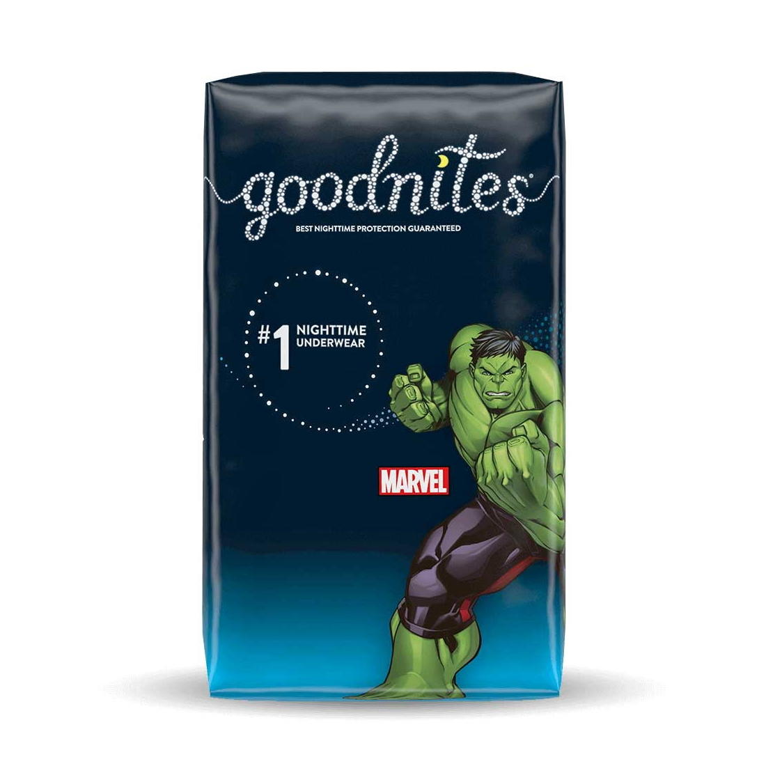 Goodnites Youth NightTime Underwear for Boys features a Marvel Hulk design, offering Best Nighttime Protection Guaranteed and is the #1 Nighttime Underwear.