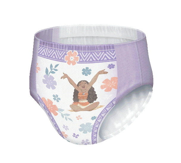 Goodnites Youth NightTime Underwear for Girls by Goodnites: Purple and white pull-up training diaper with absorbent protection for ages 4+, featuring a cartoon girl with long hair, flowers, and decorative patterns.
