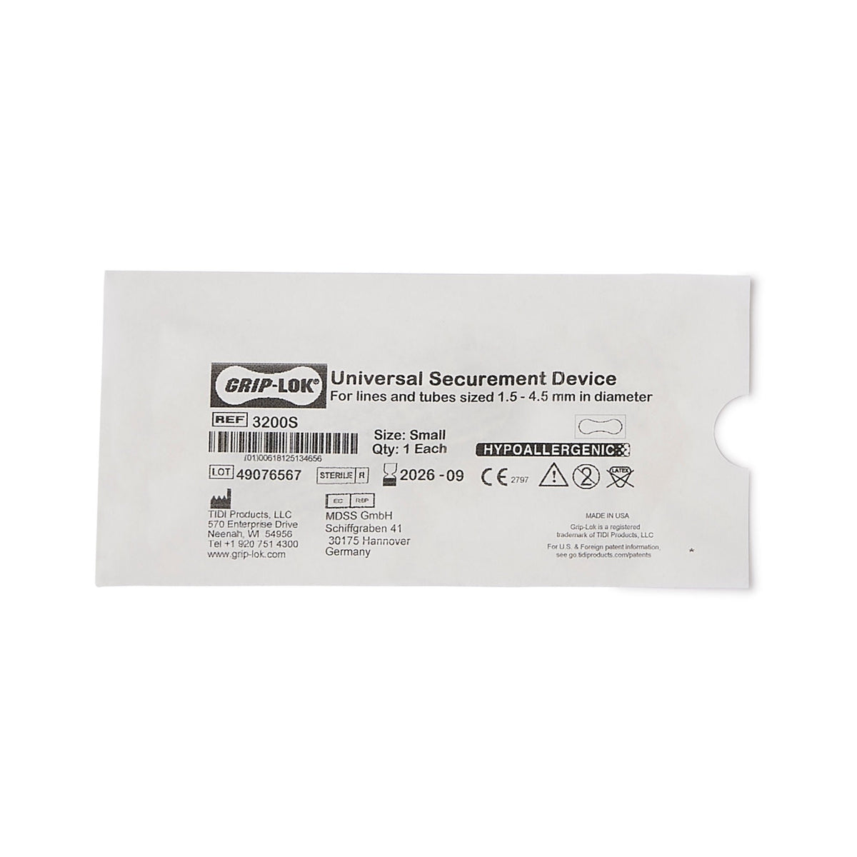 Grip-Lok Universal Securement Device, Small, 3", 1.5-4.5mm Diameter - 3200S-Single - LL Medico