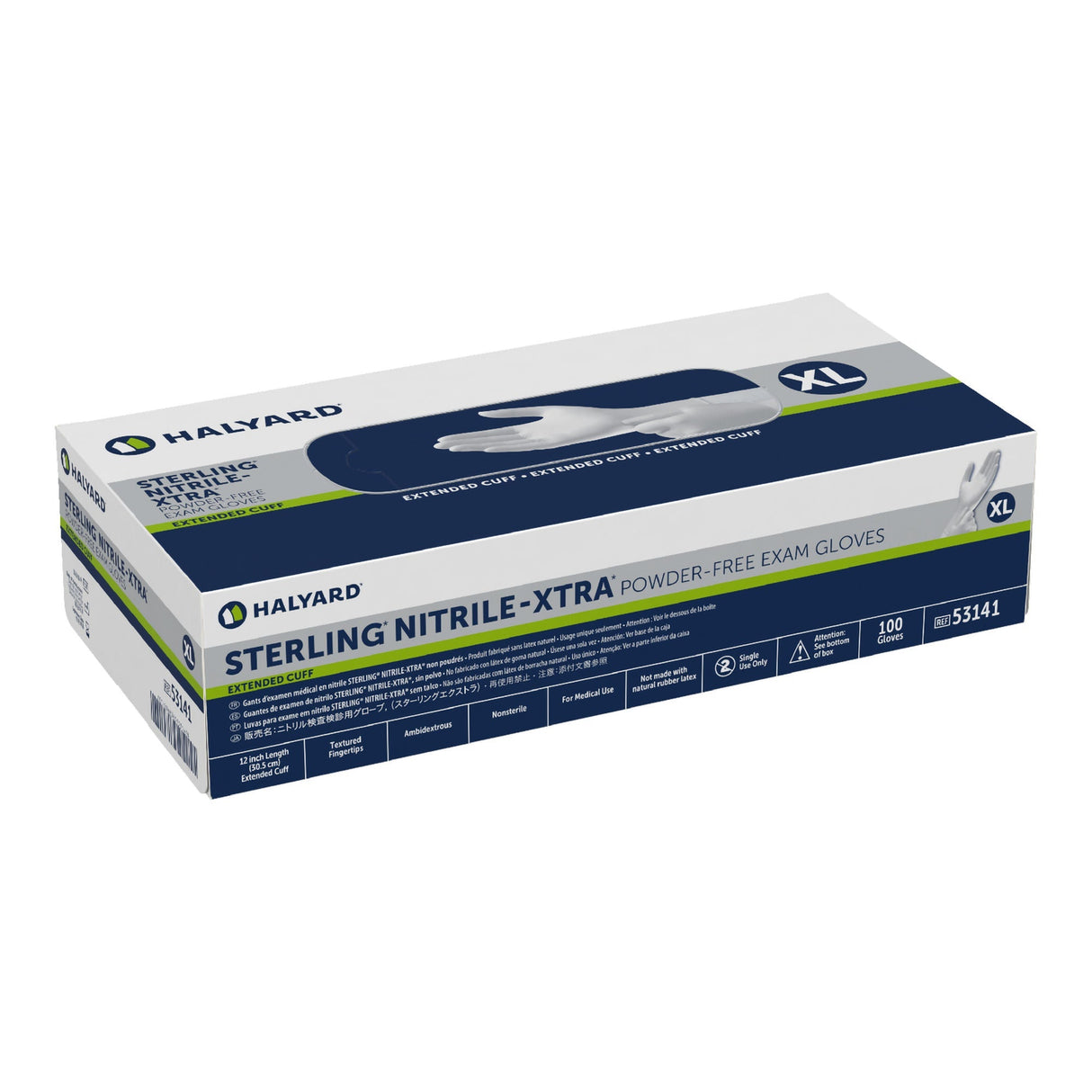 Halyard Sterling Nitrile-Xtra Extended Cuff Exam Gloves, Powder-Free, X-Large - 53141-Box - LL Medico