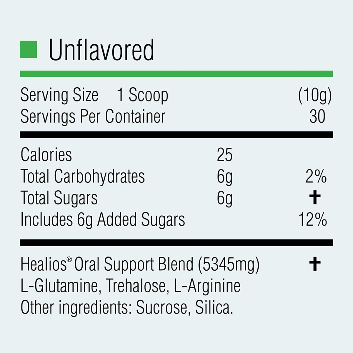 Healios Unflavored Oral Supplement Powder, supplement facts panel