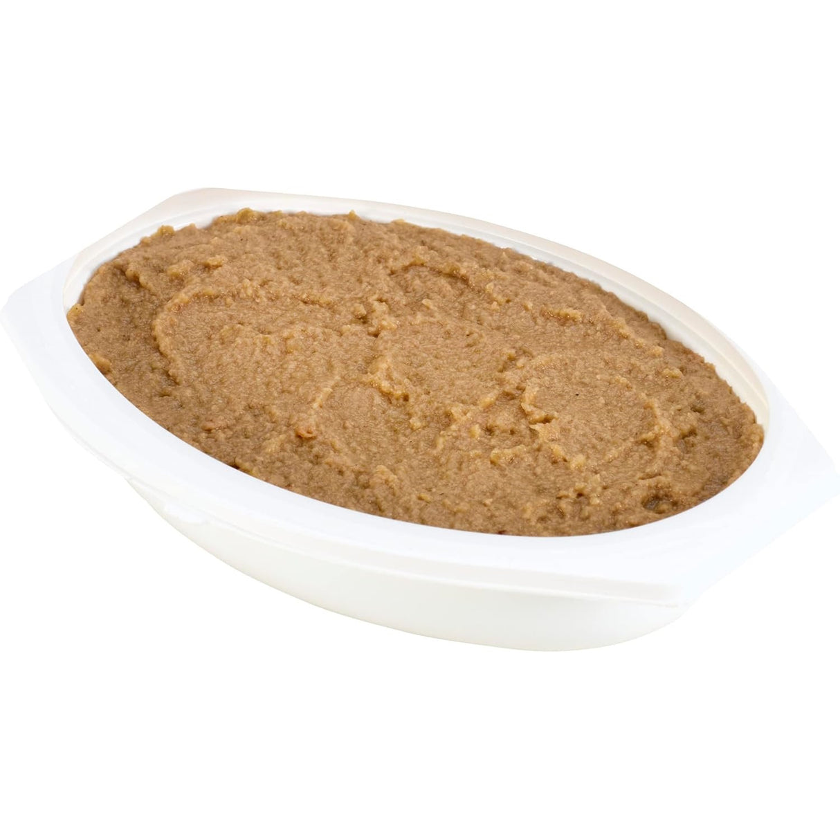 A white plastic container of Hormel Thick & Easy Purees, Roasted Turkey by Hormel Foods, shows a smooth, brownish IDDSI Level 4 puree suitable for those with swallowing difficulties, displayed on a plain white background.