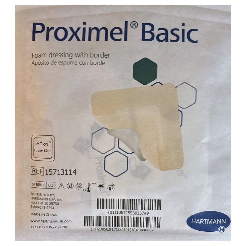 Hartmann Proximel Basic Foam Dressing with Border, Waterproof, Square, Sterile — 6" x 6"