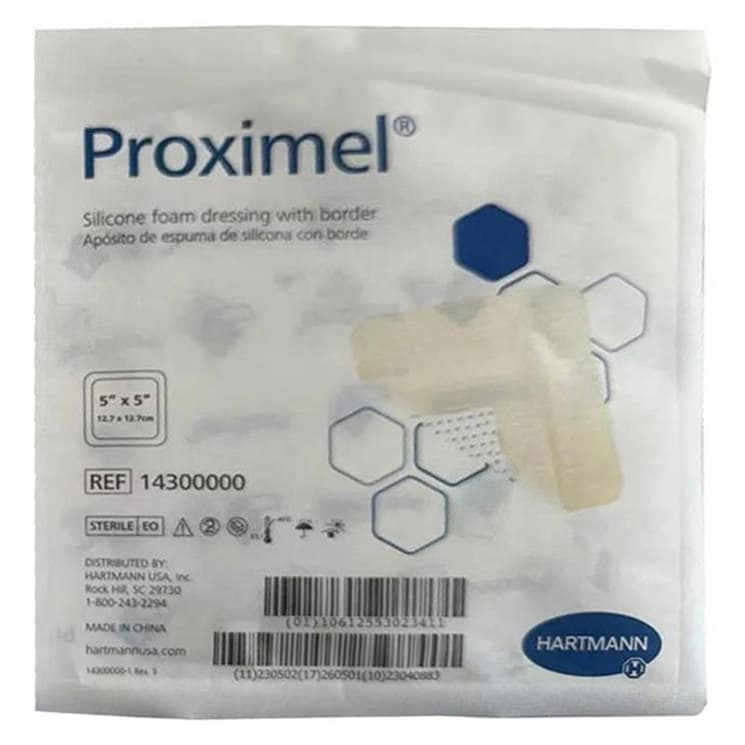 Hartmann Proximel Foam Dressing With Border, Waterproof, Silicone Adhesive, Square, Sterile — 5" x 5"