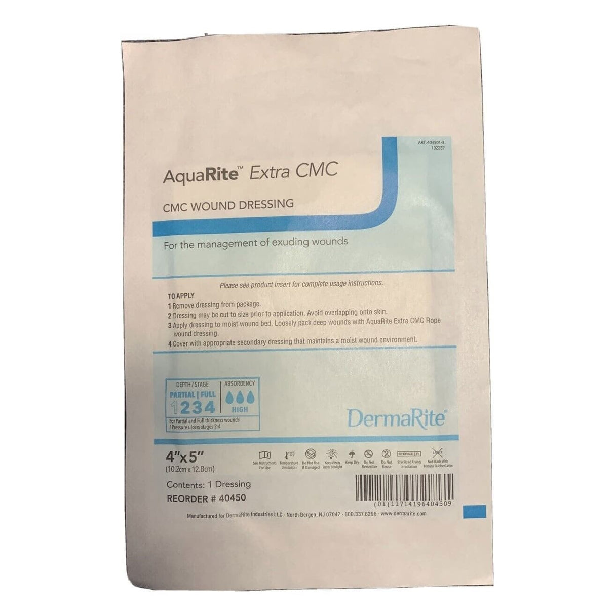 AquaRite Extra CMC Gelling Fiber Wound Dressing, 4 x 5 Inch