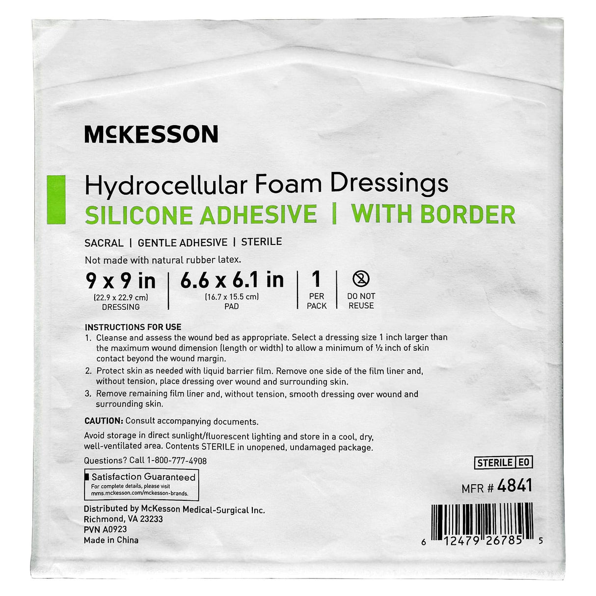 McKesson Hydrocellular Foam Dressing with Border Silicone Adhesive, Sacral