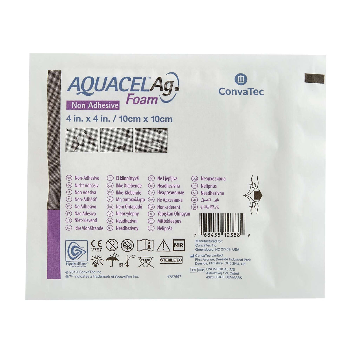Aquacel Nonadhesive without Border Foam Dressing, 4 x 4 Inch