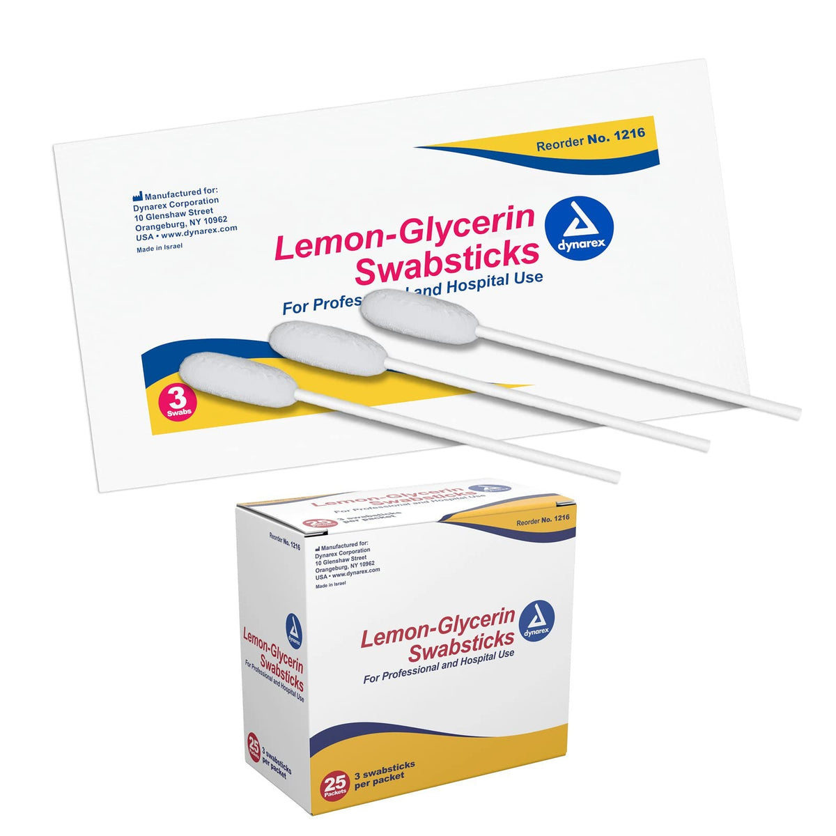 Dynarex Lemon-Glycerin Swabsticks, Foam Tip, 3 Swabsticks per Packet