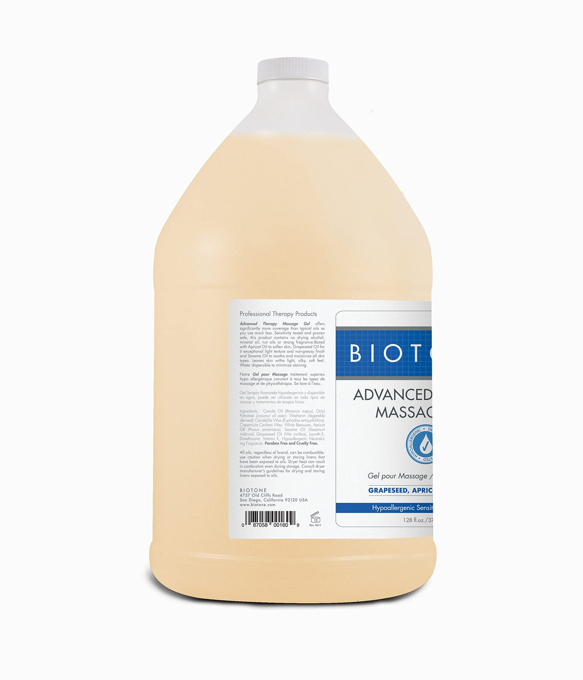 Biotone Advanced Therapy Massage Gel, Grapeseed, Apricot & Sesame, 128 fl oz