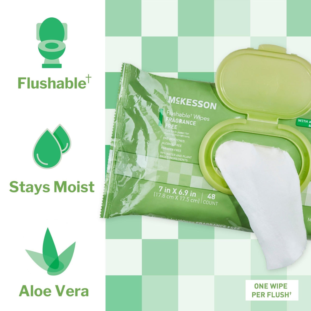 McKesson Flushable Wipes, Fragrance Free, 7" x 6.9"