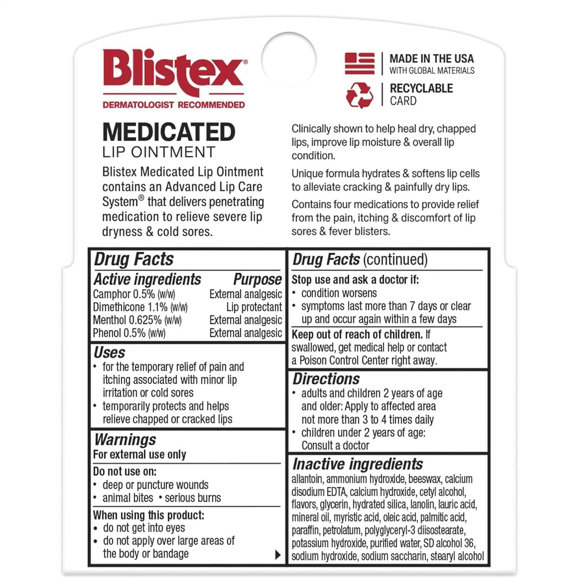 Blistex Medicated Lip Ointment, Lip Protectant/External Analgesic, 0.21 oz