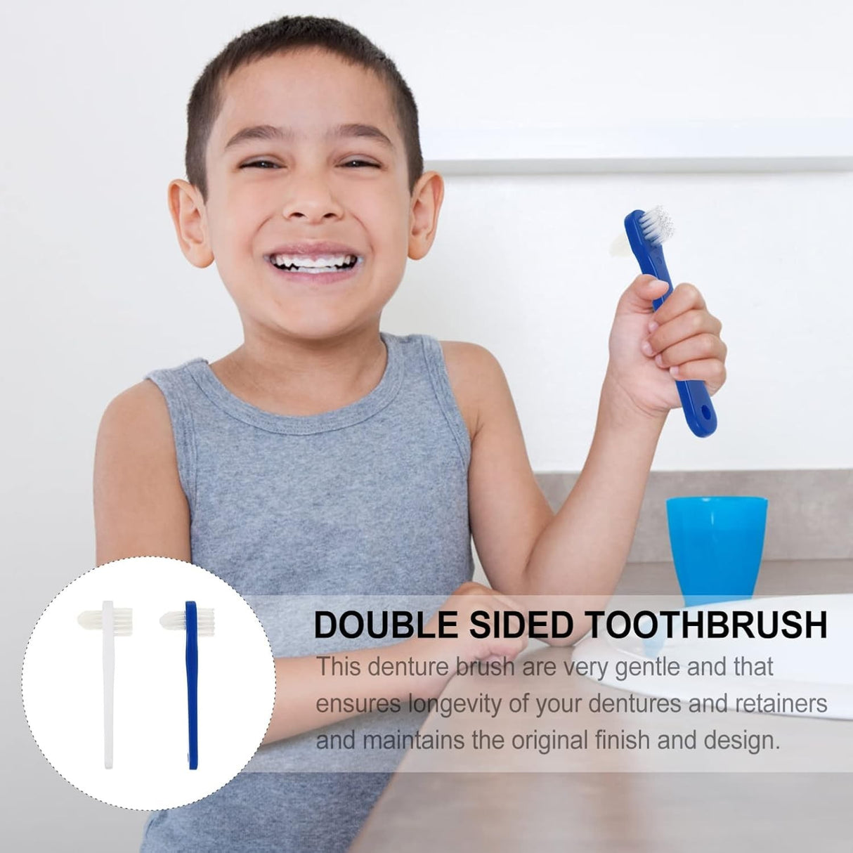 Dawn Mist Denture Brush, 2-Sided Bristle, Opaque