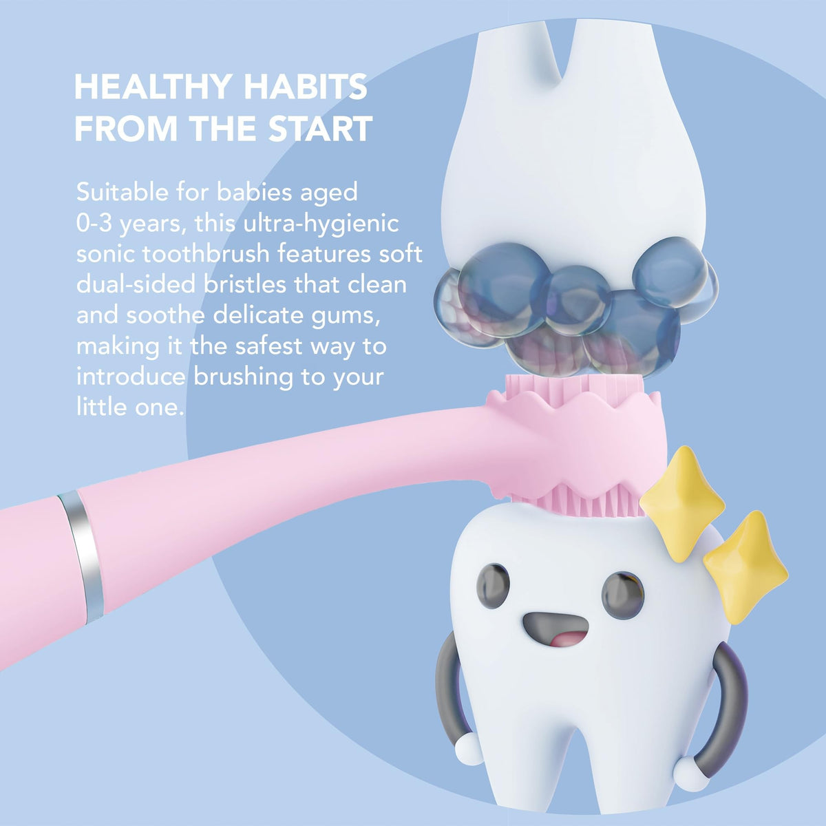 ISSA baby Soft Silicone Sonic Toothbrush, Pearl Pink Bunny