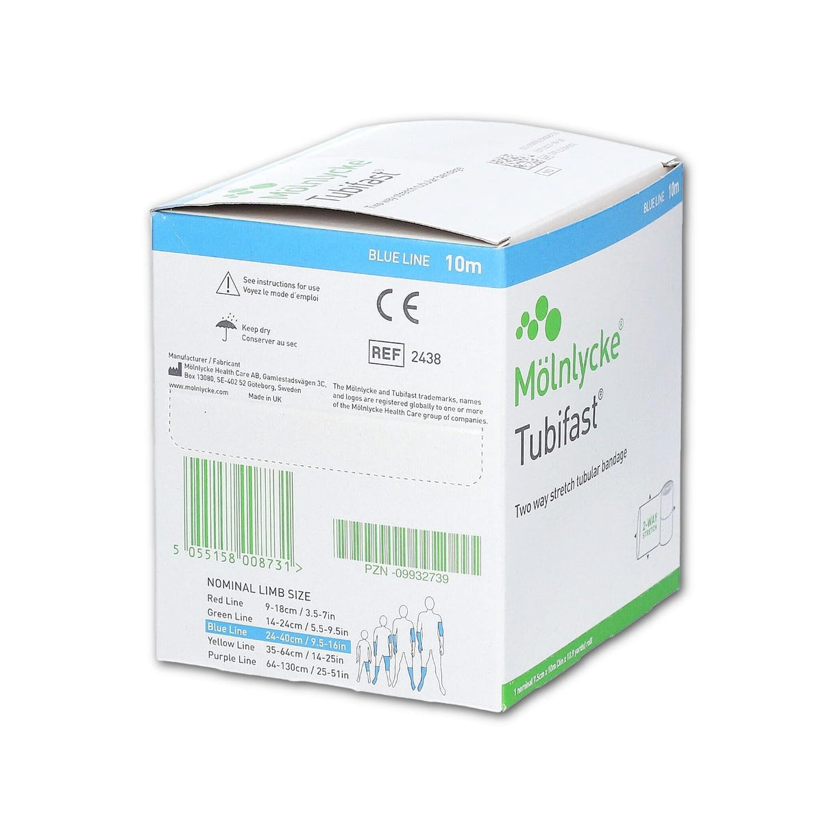 Molnlycke Tubifast 2 Way Stretch Tubular Bandage, Non-Sterile, Blue Line, 3" x 11 Yard