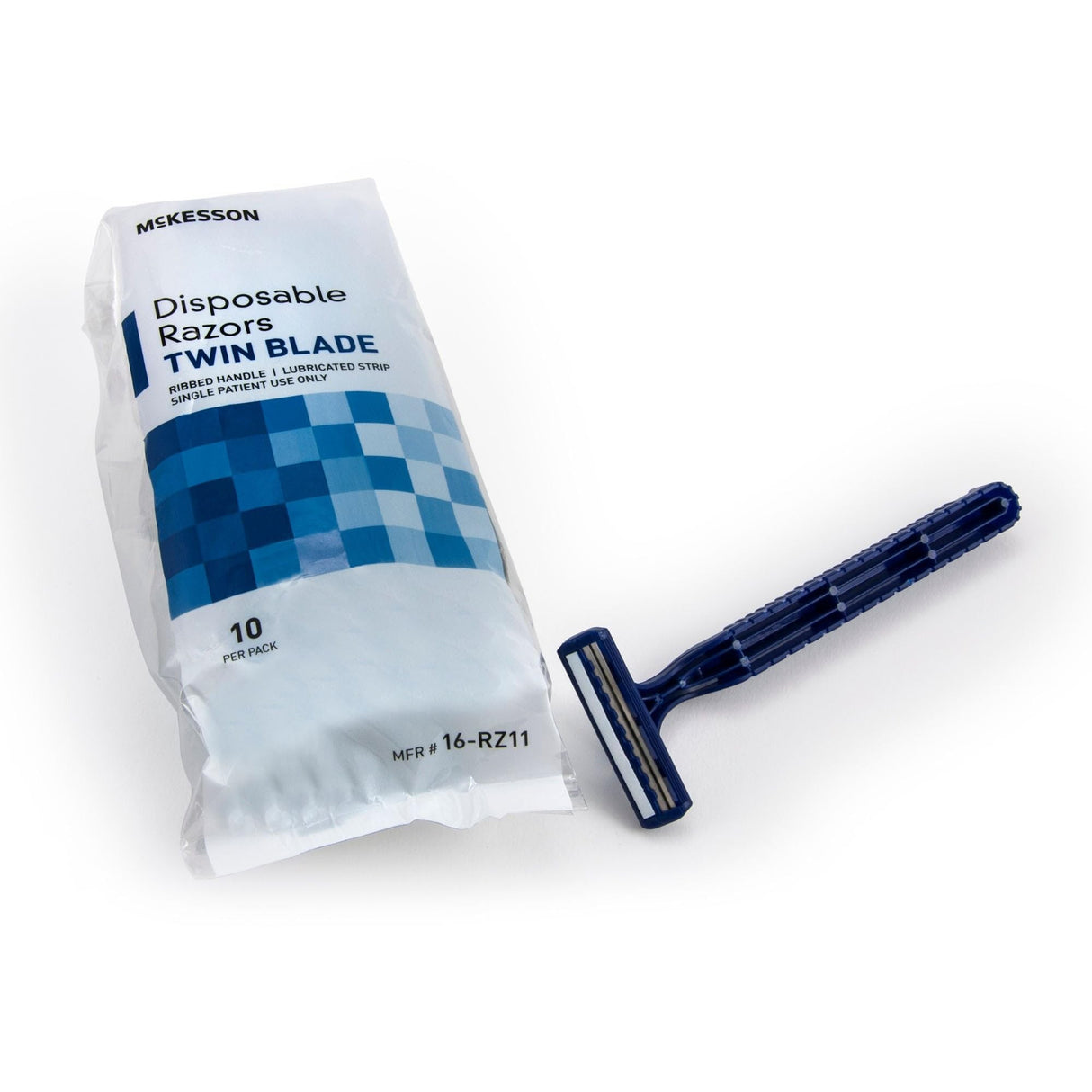 McKesson Disposable Razor, Twin Blade, Ribbed Handle, Lubricated Strip