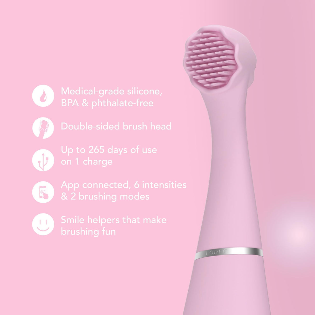 ISSA baby Soft Silicone Sonic Toothbrush, Pearl Pink Bunny