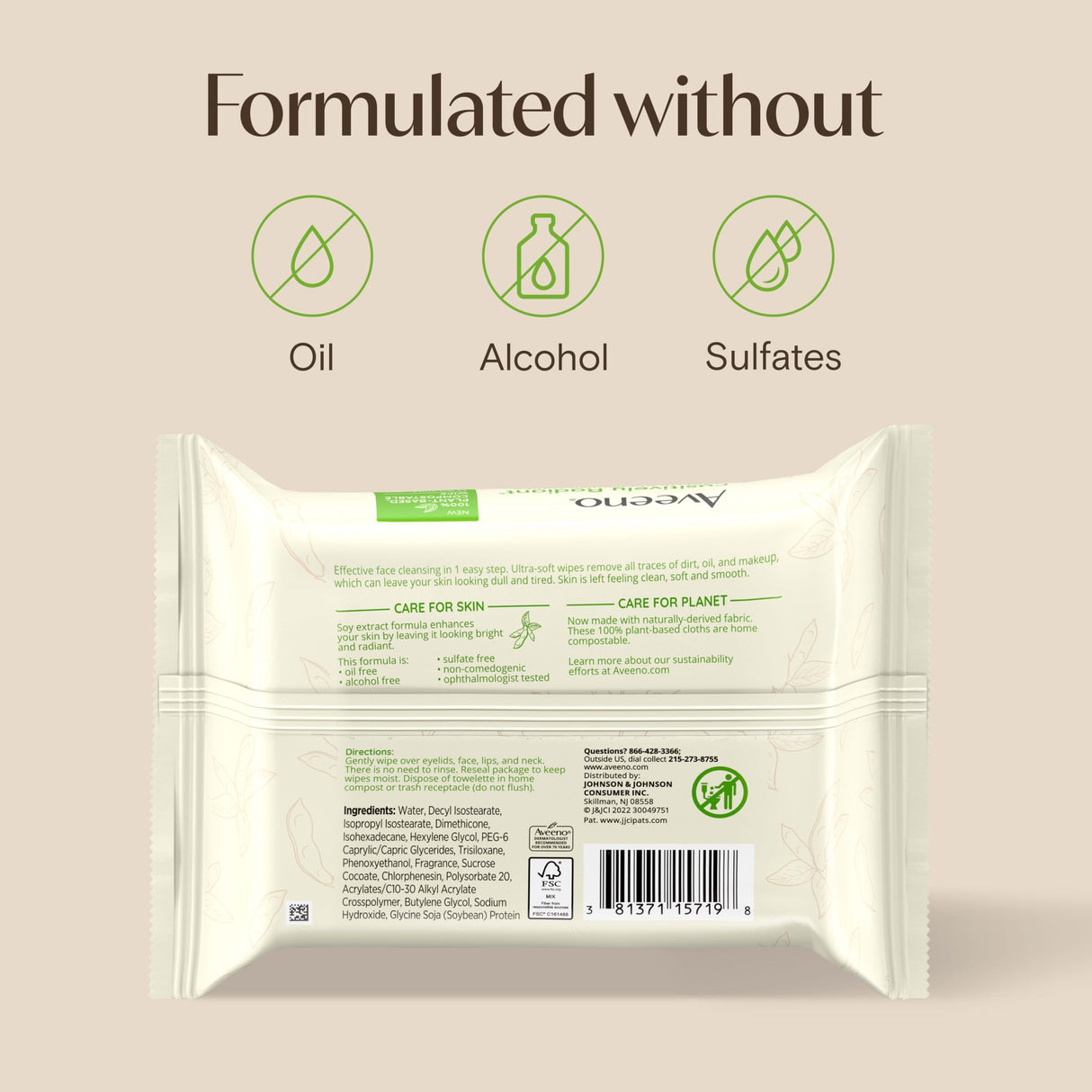 Aveeno Positively Radiant Makeup Removing Wipes, Scented, Pack of 25