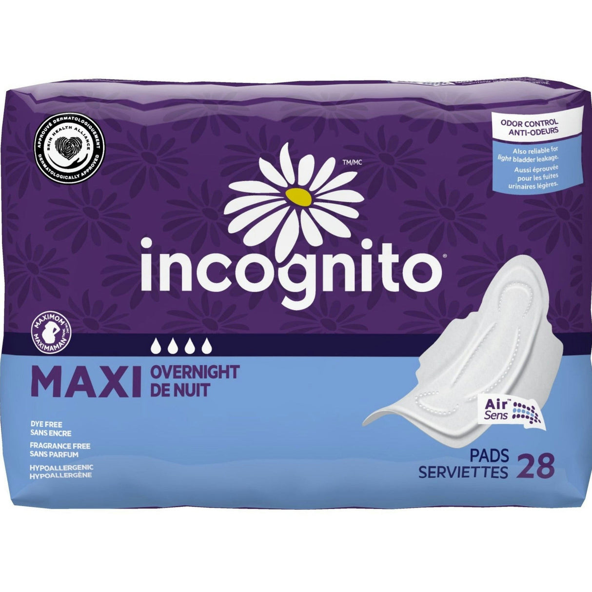 Incognito Maxi Pad with Wings, Overnight - MCX-214-Pack - LL Medico