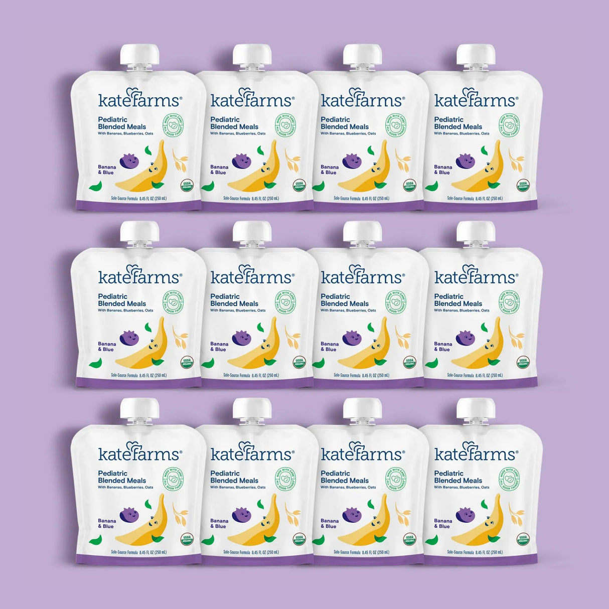 Kate Farms Pediatric Blended Meals, Banana & Blueberry, CS/12 - 811112030775-Case - LL Medico