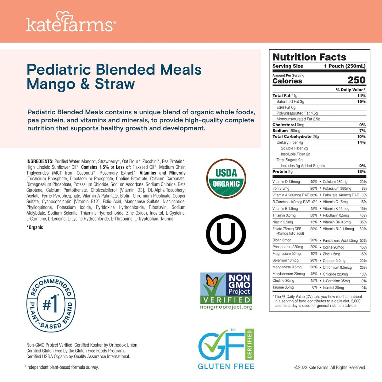 Kate Farms Pediatric Blended Meals, Mango & Strawberry, CS/12 - 811112030751-Case - LL Medico