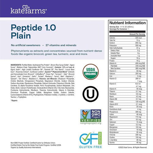 Kate Farms Peptide 1.0, Plain, CS/12 - 811112030492-Case - LL Medico