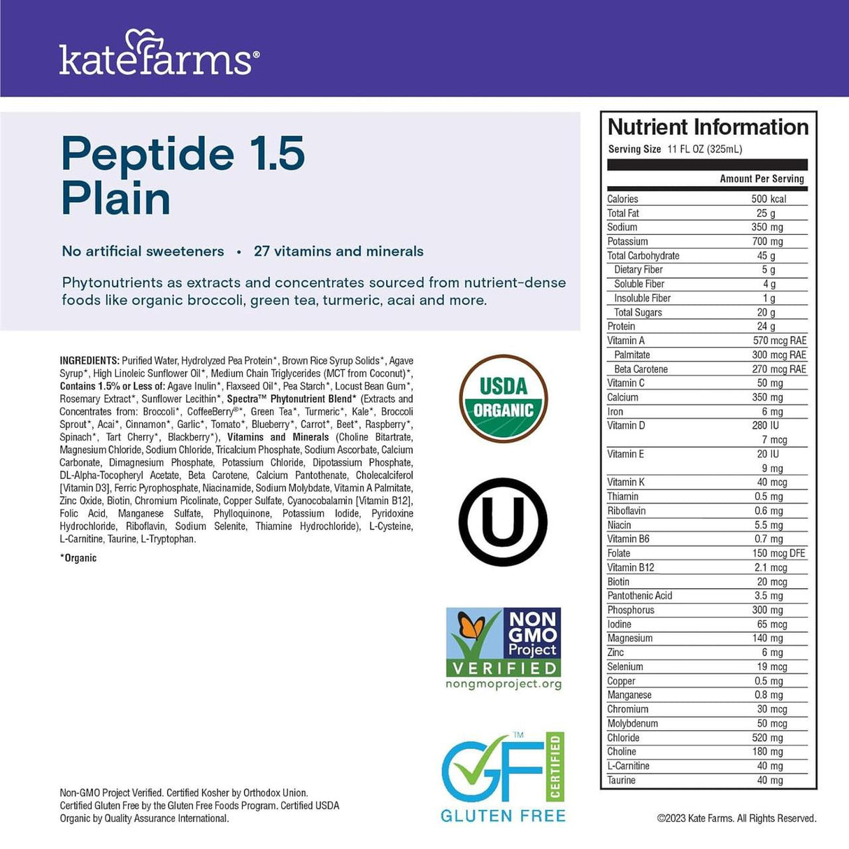 Kate Farms Peptide Formula 1.5, Plain - 851823006379-Single - LL Medico