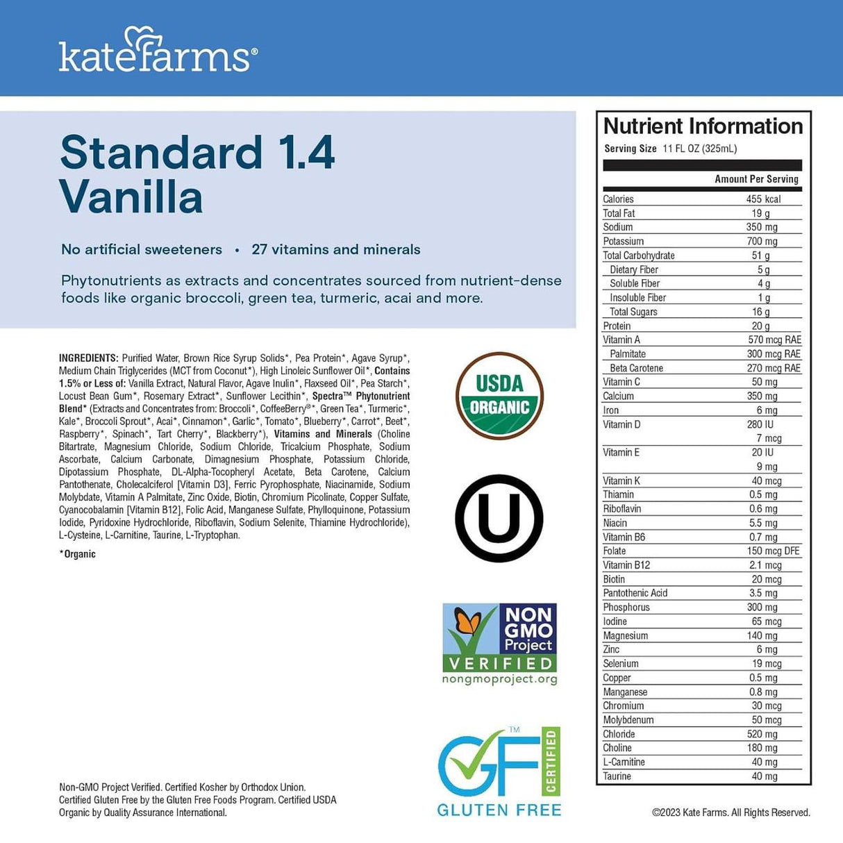 Kate Farms Standard Formula 1.4, Vanilla - 811112030430-Single - LL Medico